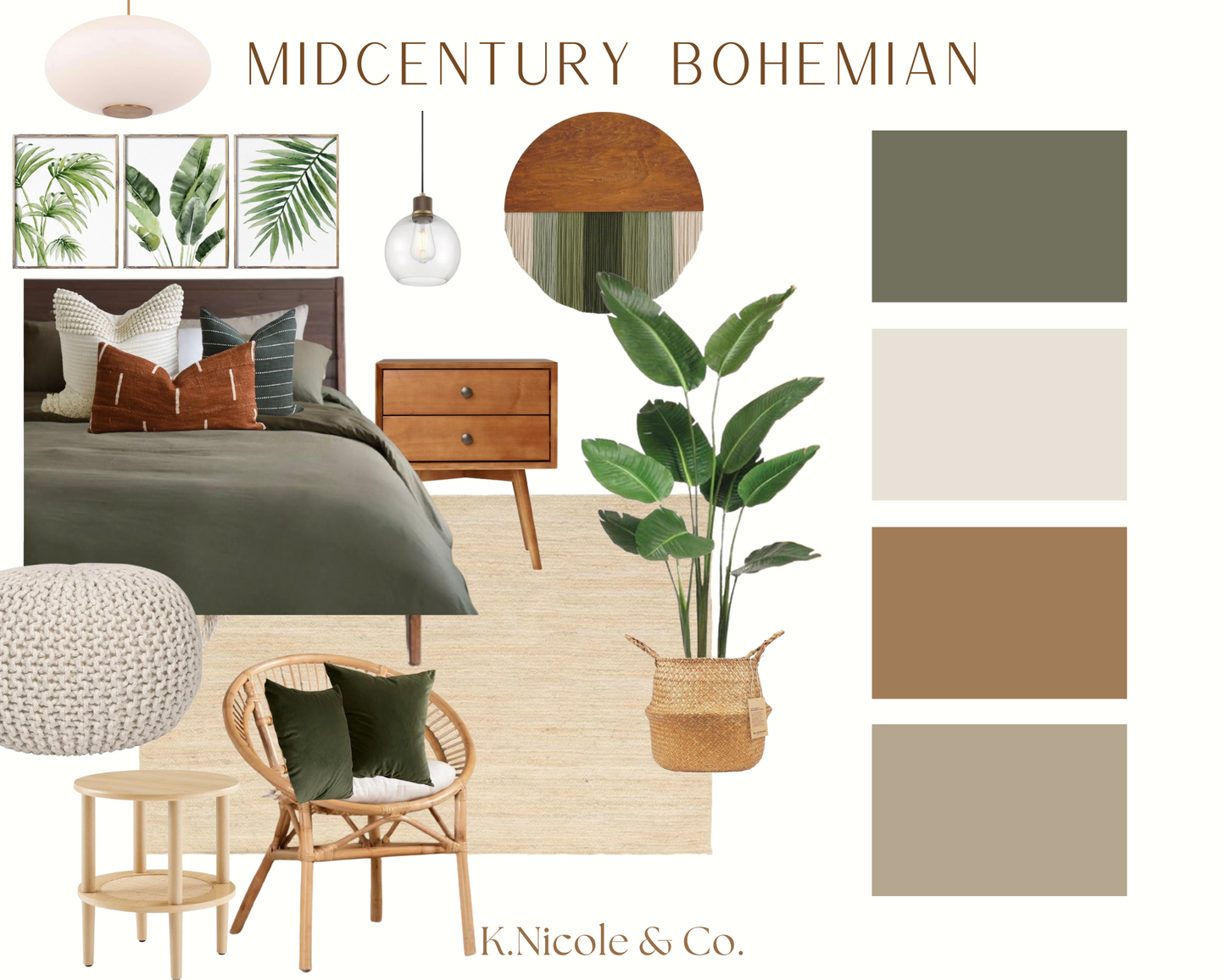 Midcentury Bohemian Mood Board with Links and Color Palette