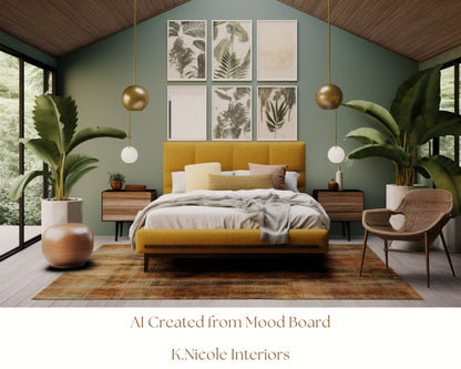 Midcentury Bohemian Mood Board with Links and Color Palette