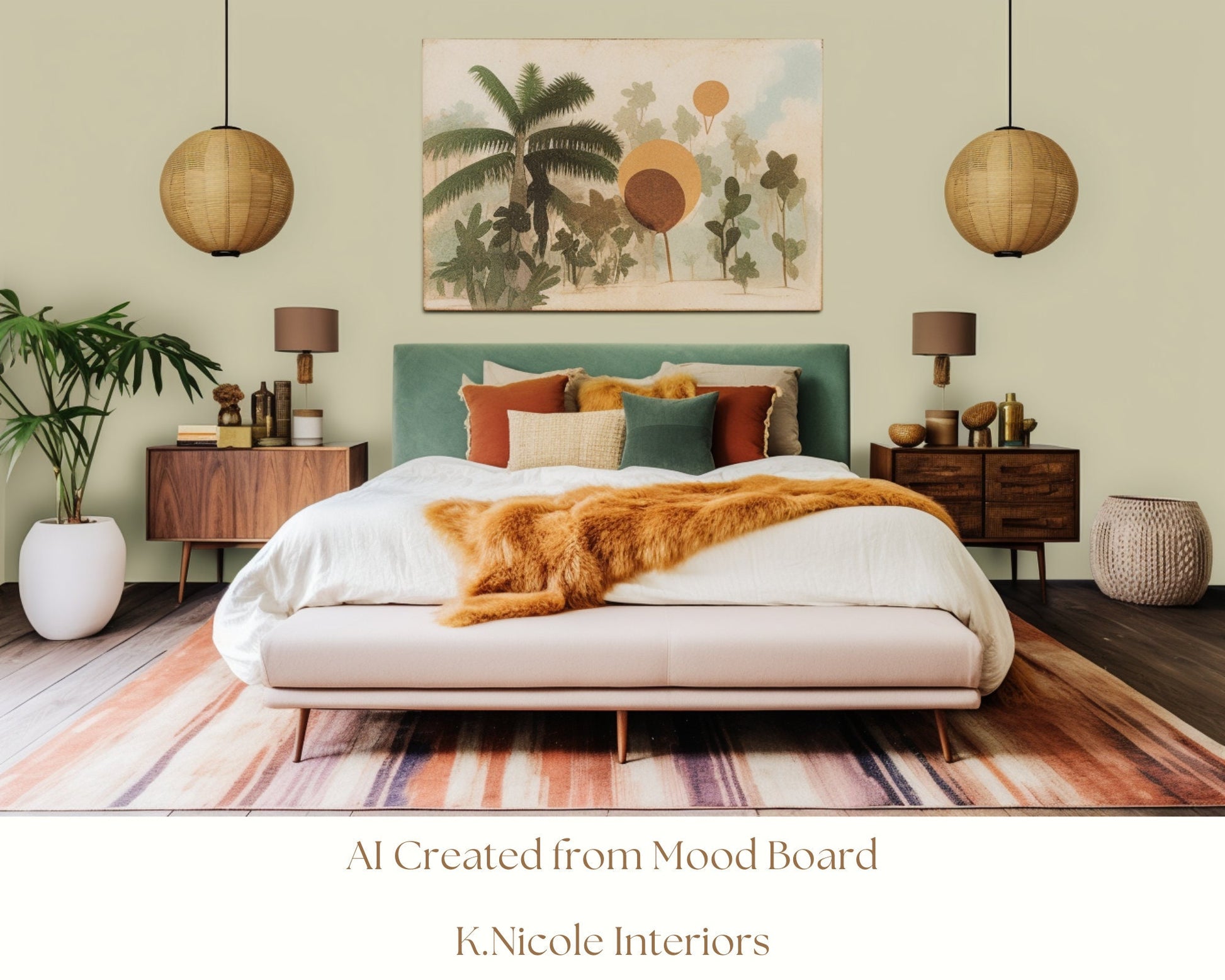 Midcentury Bohemian Mood Board with Links and Color Palette