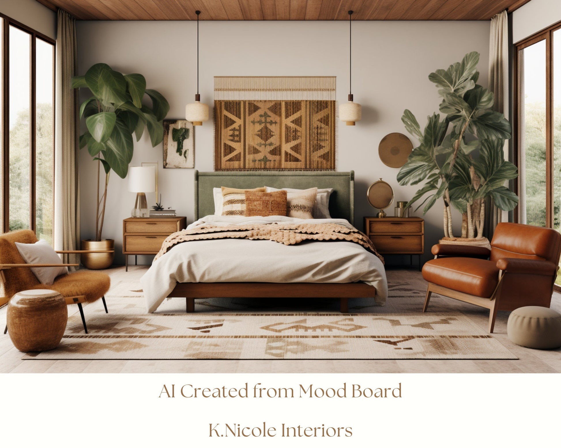 Midcentury Bohemian Mood Board with Links and Color Palette