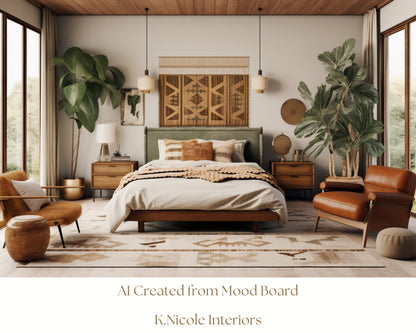 Midcentury Bohemian Mood Board with Links and Color Palette